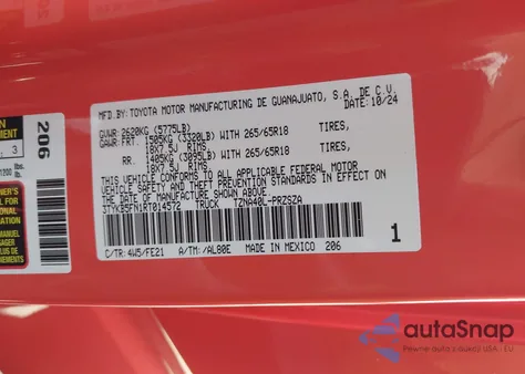 2024 Toyota Tacoma Trd Sport 2Wd из США, поврежденный, VIN 3TYKB5FN1RT014572